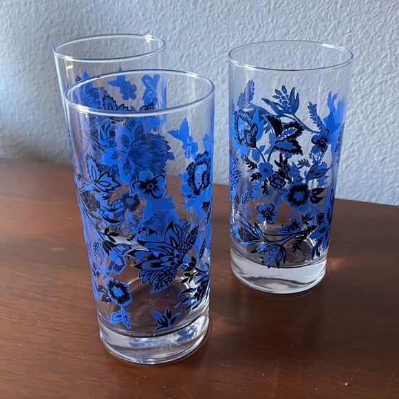 💙🖤MCM Mid Century Royal Norfolk Blue & Black Highball Cocktail Glassware💙🖤 - Picture 2 of 6